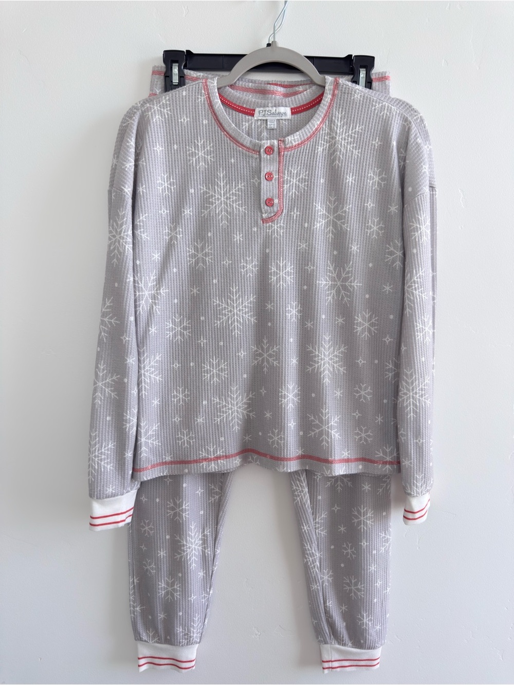 PJ Salvage Waffle Knit Snowflake Pajama Set Henley Top & Joggers XS Cozy Lounge